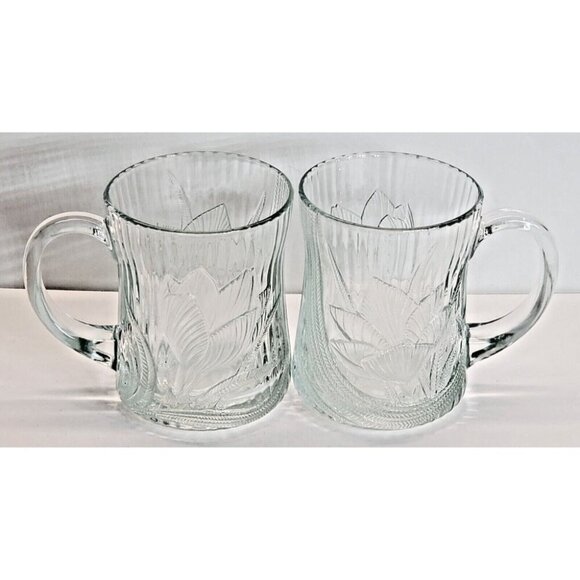 Arcoroc Canterbury Clear Crocus Embossed Vintage Mug Coffee Tea 10 oz set of 2 - Picture 10 of 10